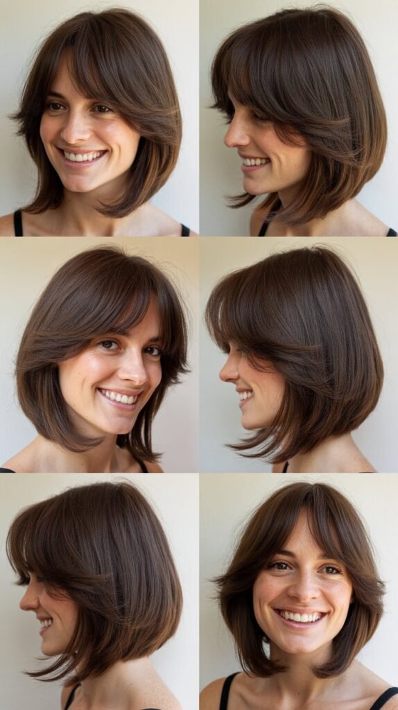 Soft Graduated Long Bob With Feathered Fringe