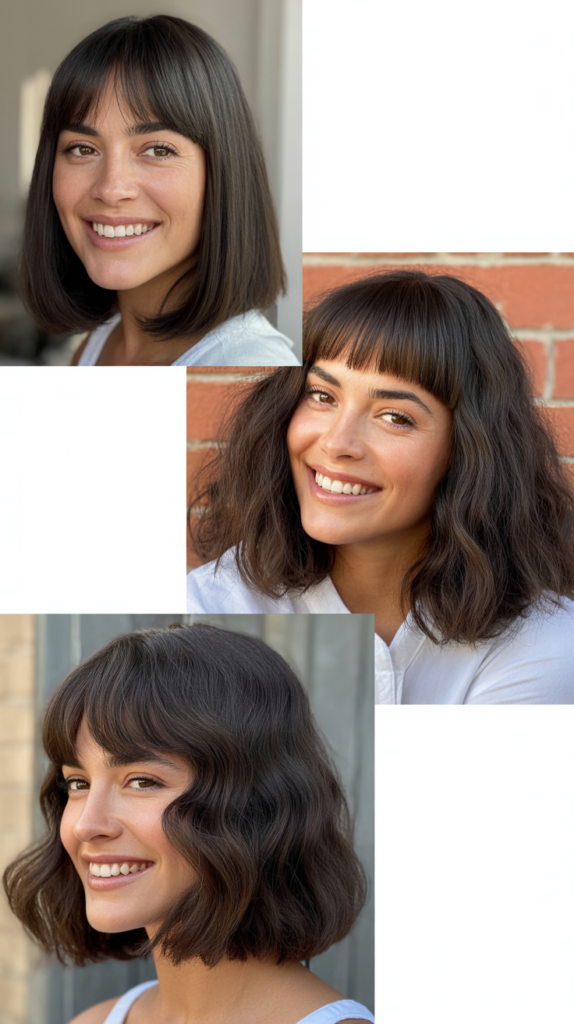Long Bob With Curtain Bangs For Square Faces