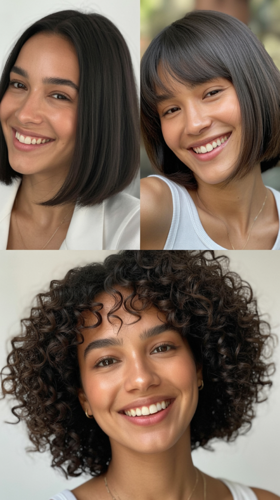 Long Bob With Curtain Bangs For Heart-Shaped Faces