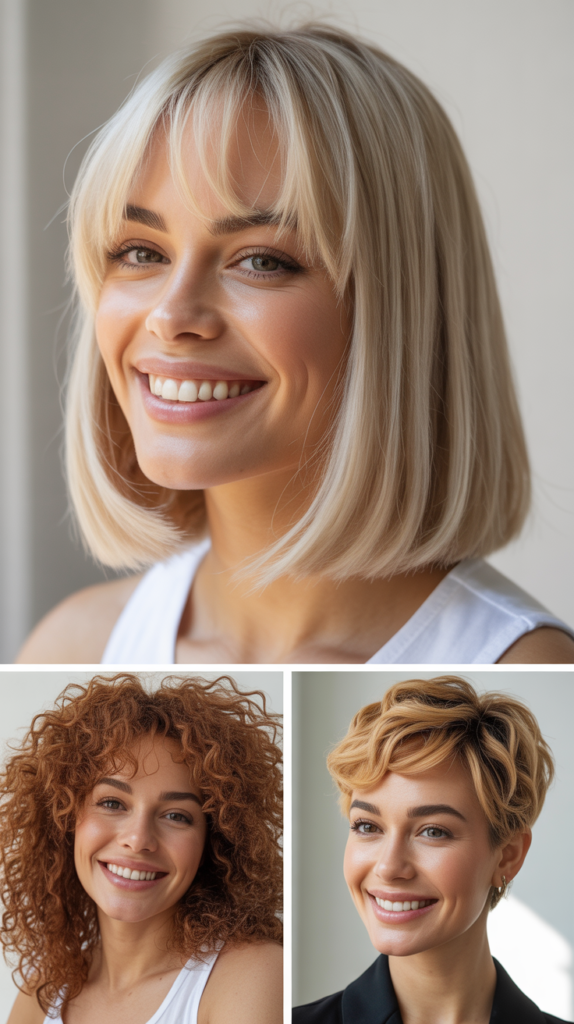 Long Bob With Curtain Bangs And Platinum Blonde