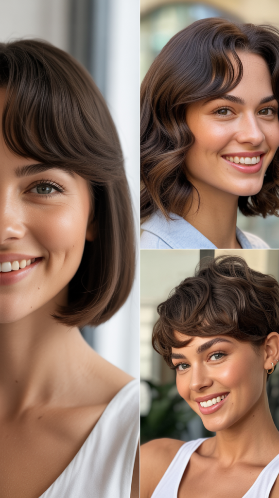 Long Bob With Curtain Bangs Tucked Behind Ears