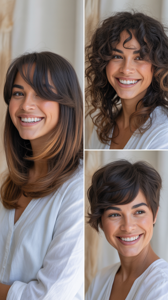 Long Bob with Wispy Side Bangs and Balayage