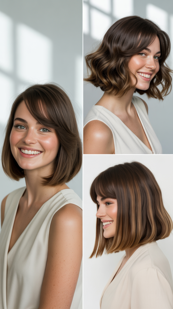 Long Bob with Side Bangs and Root Shadow