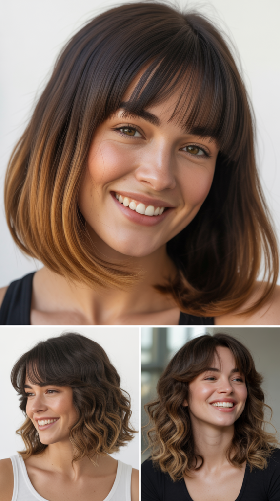 Long Bob With Curtain Bangs And Subtle Ombre