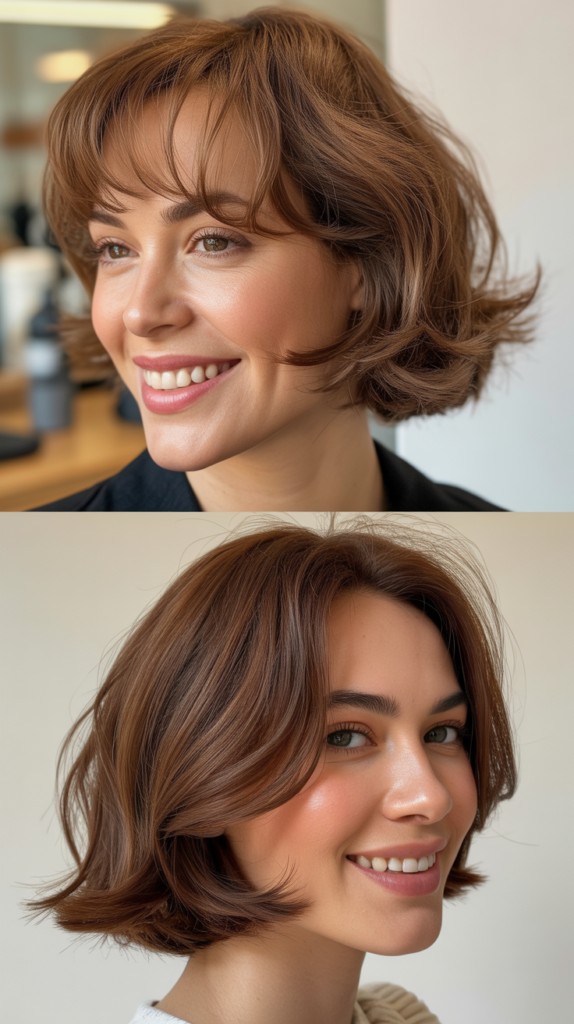 Soft Feathered Bangs with Graduated Bob Base