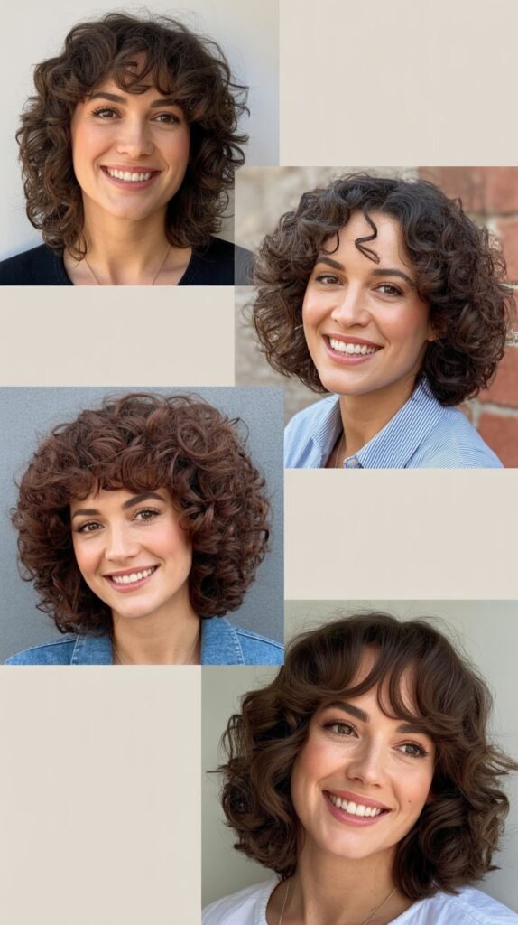 Curly Lob With Curtain Bangs