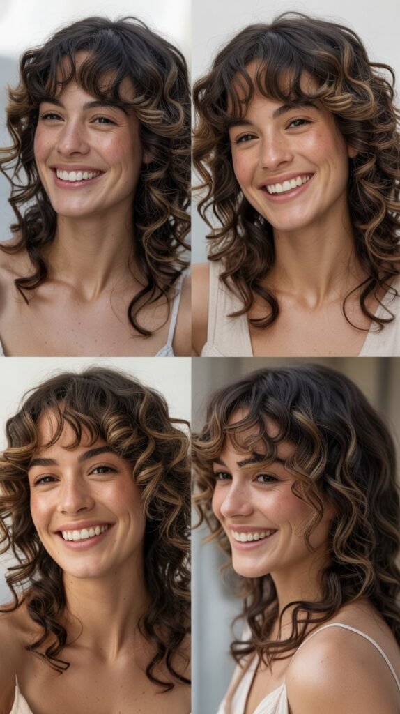 Long Layers With Curtain Bangs and Loose Curls