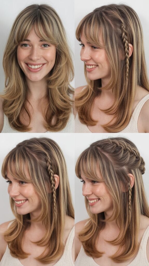 Long Layers With Curtain Bangs and Braids