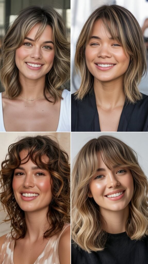 Textured Lob With Wispy Curtain Bangs