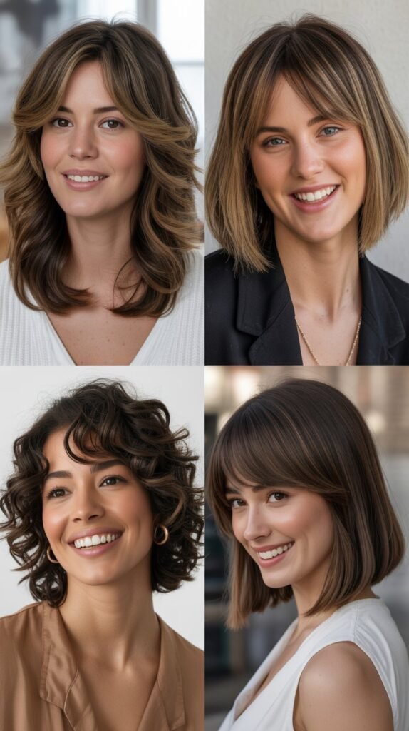 Angled Layers With Asymmetrical Curtain Bangs