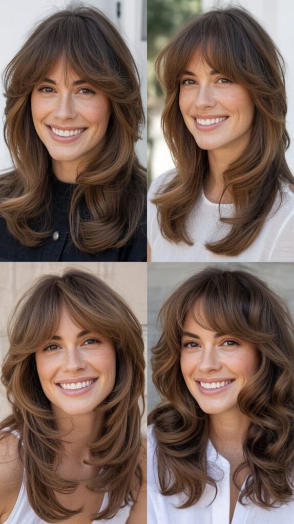 Long Layers With Curtain Bangs for Thick Hair