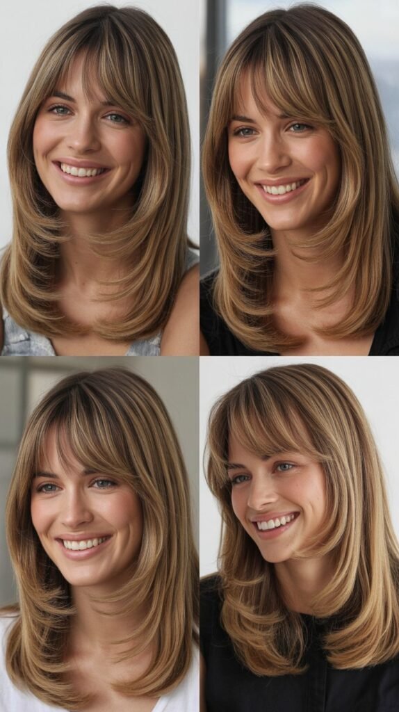 Classic Long Layers With Center-Parted Curtain Bangs