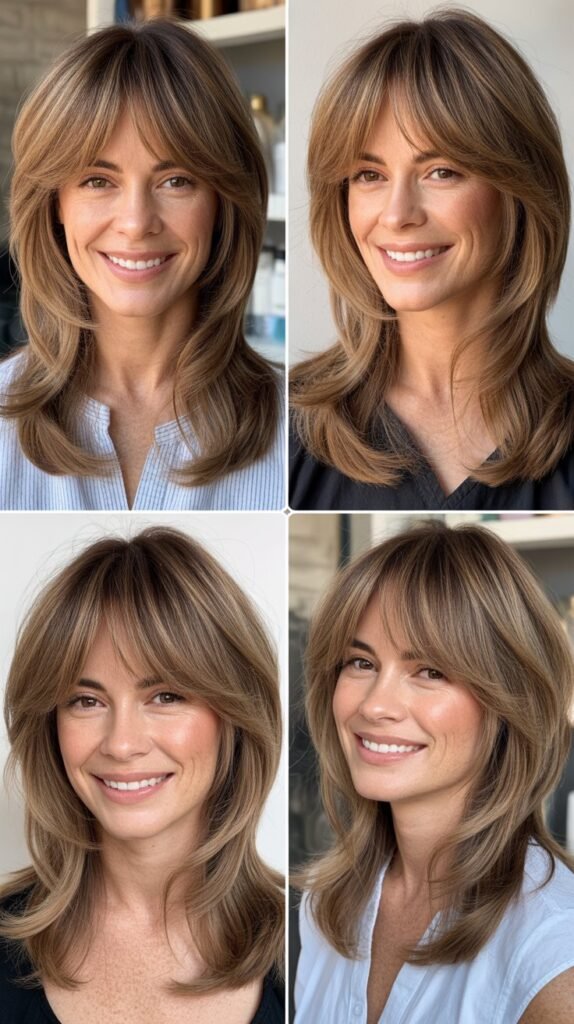 Feathered Long Layers With Soft Curtain Bangs