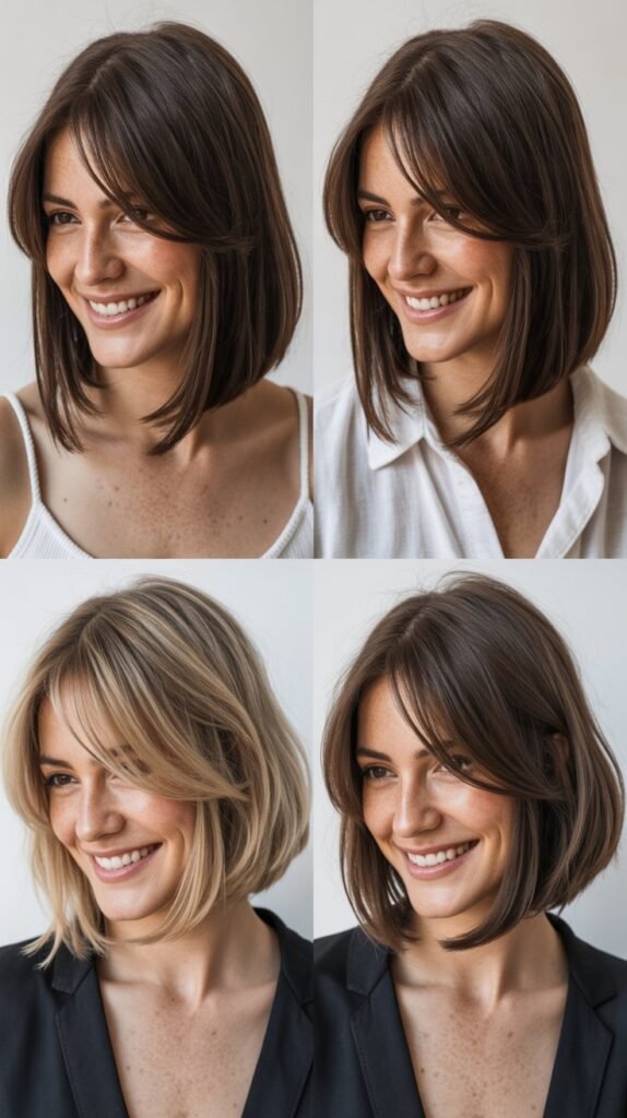 Angled Long Bob with Side-Swept Bangs