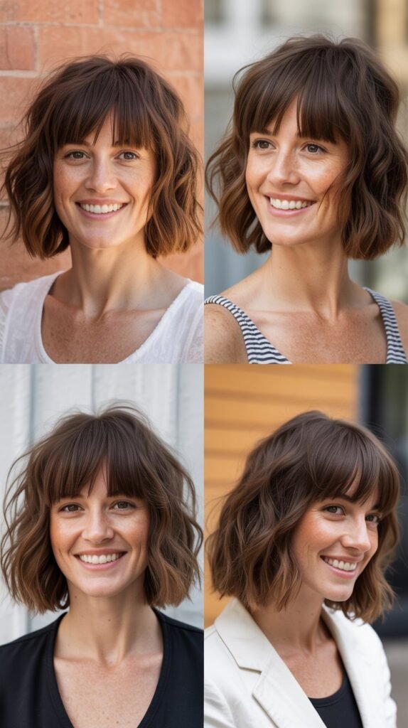 Shaggy LOB With Straight-Across Bangs And Texture
