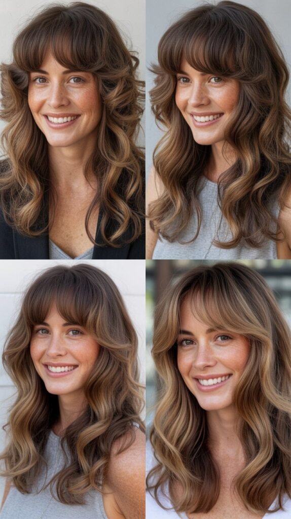 Long Layers With Curtain Bangs and Beach Waves