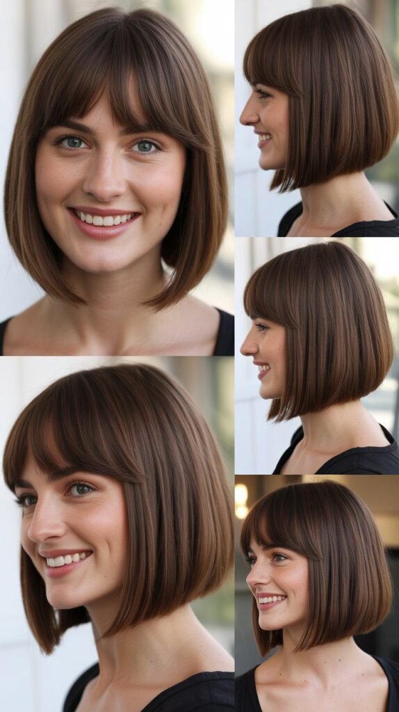 Smooth Long Bob with Graduated Bangs