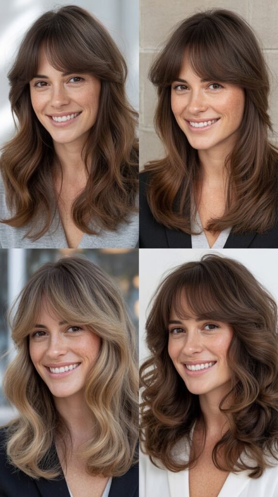 Heavy Bottom Layers With Face-Framing Curtain Bangs