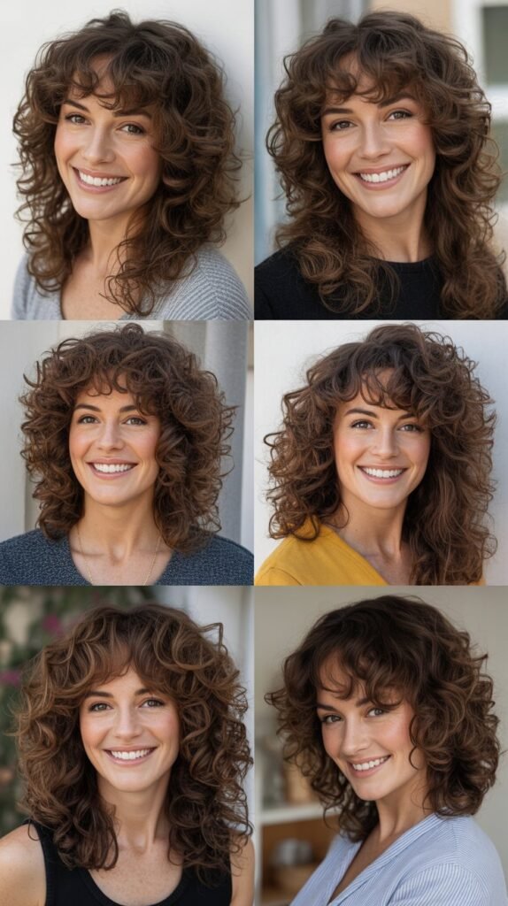 Long Layers With Curtain Bangs for Curly Hair