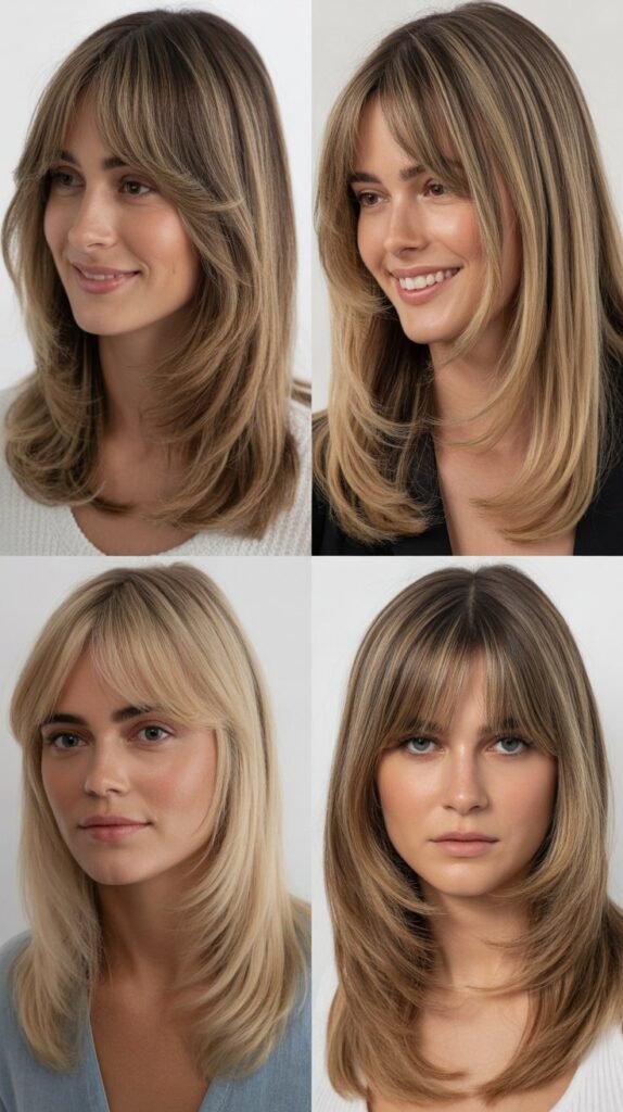 Long Layers With Curtain Bangs for Square Faces