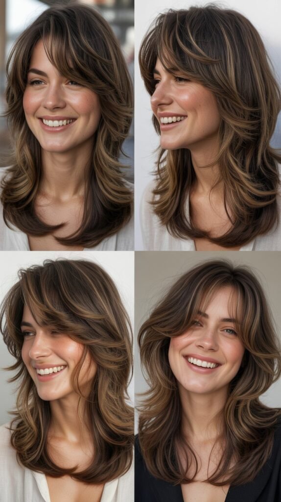 Razored Long Layers With Piece-y Curtain Bangs