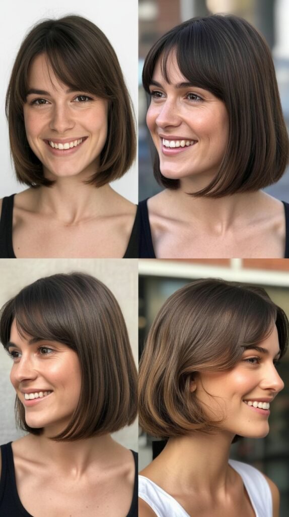 Graduated Lob With Feathered Bangs