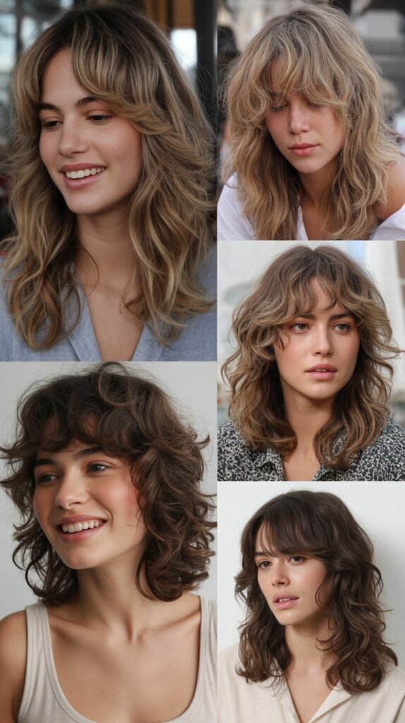 Bohemian Layers With Curtain Bangs And Natural Texture