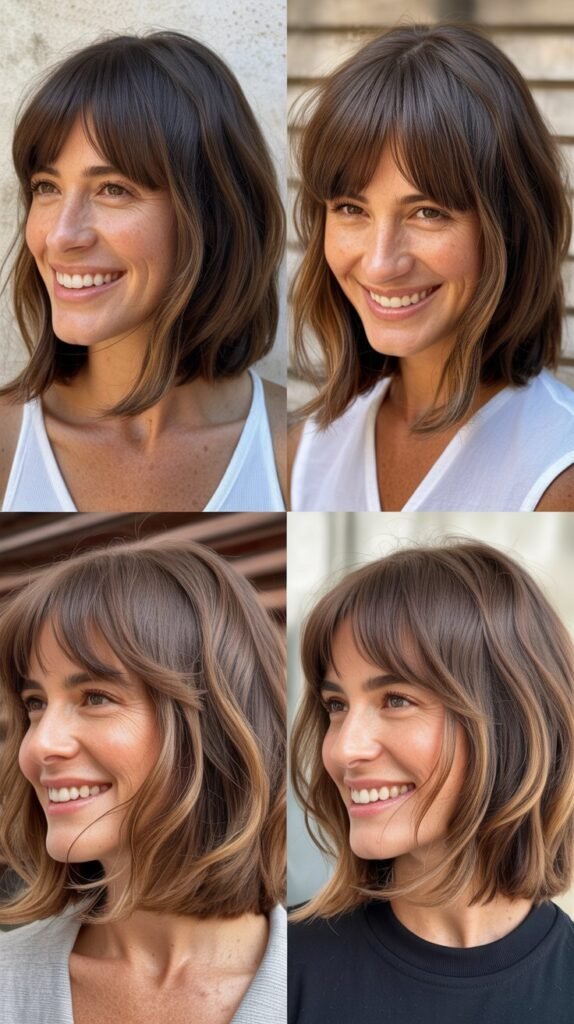Dimensional Long Bob with Face-Framing Bangs
