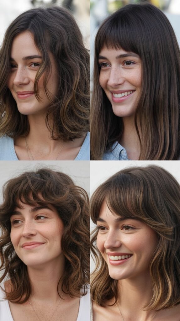  Textured Lob With Grown-Out Bangs