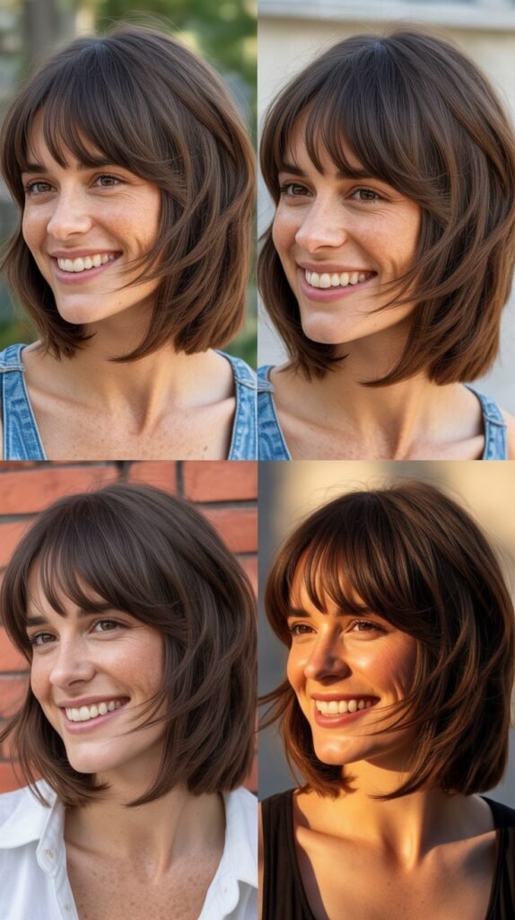 Razor-Cut Lob With Feathered Curtain Bangs