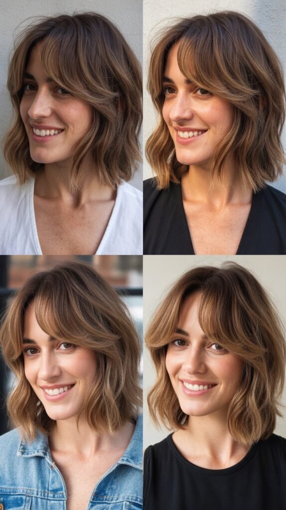 Layered Lob With Piece-y Curtain Bangs