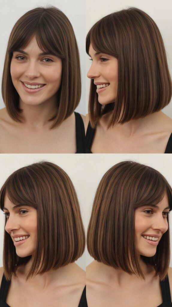 Sleek Middle-Part Long Bob With Center Bangs