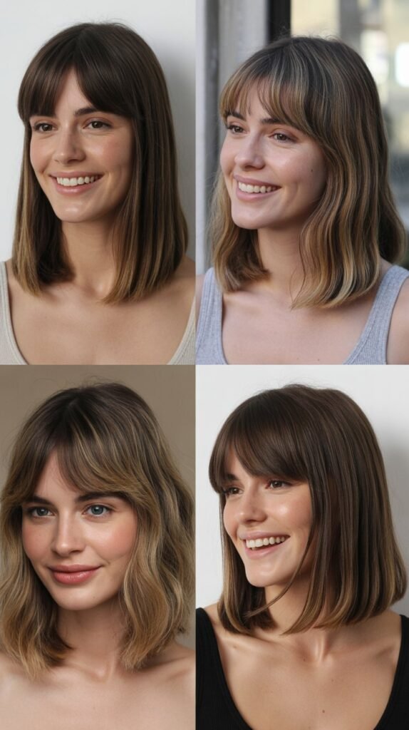  Long Bob with Eyebrow-Grazing Bangs