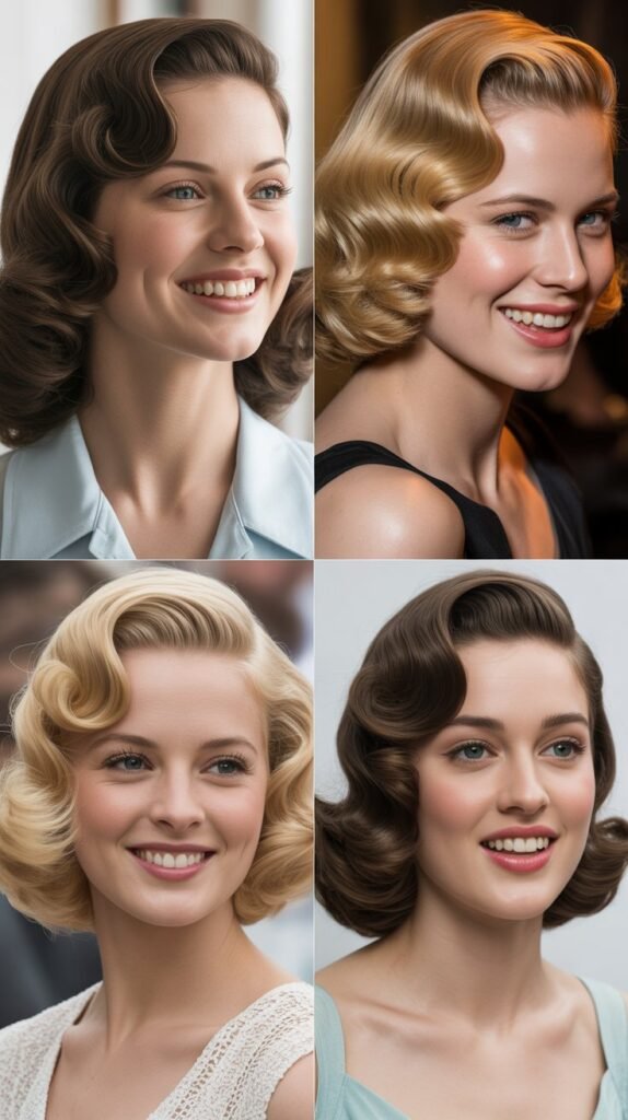 Classic Hollywood Long Bob With Victory Roll Bangs