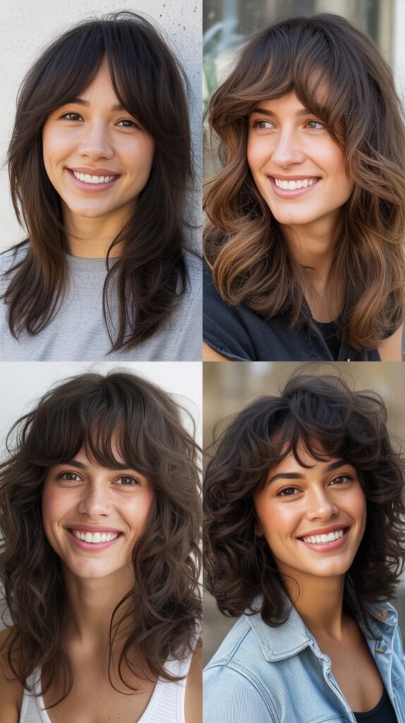 Choppy Long Layers With Textured Curtain Bangs