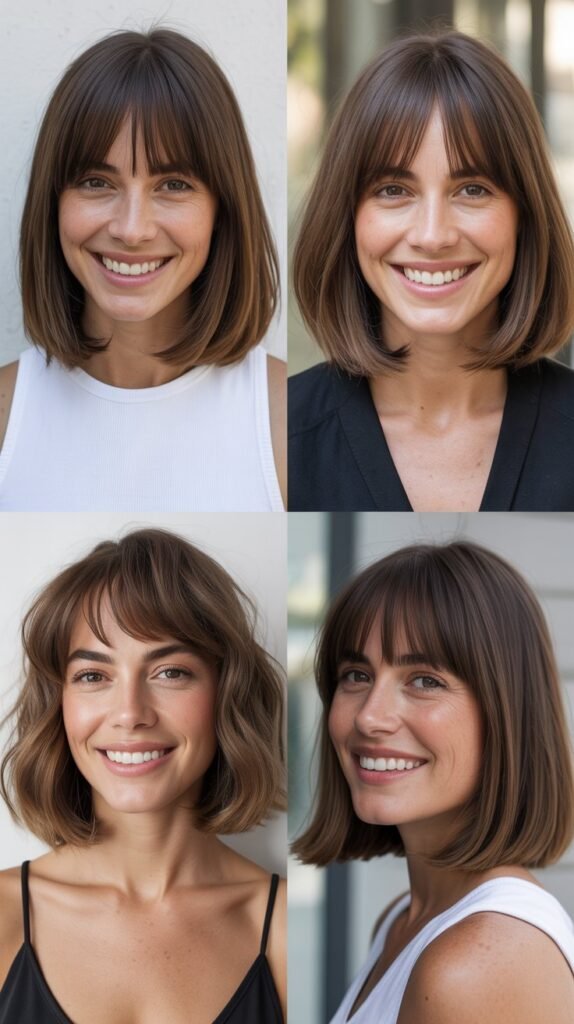 Straight Lob With Curtain Bangs