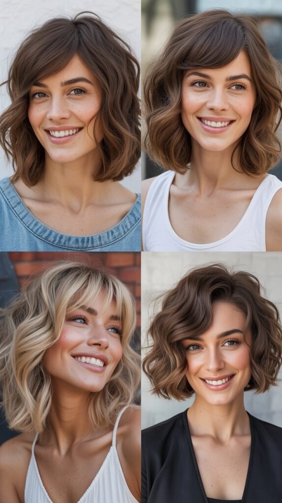 Wavy Shaggy LOB With Side-Swept Bangs