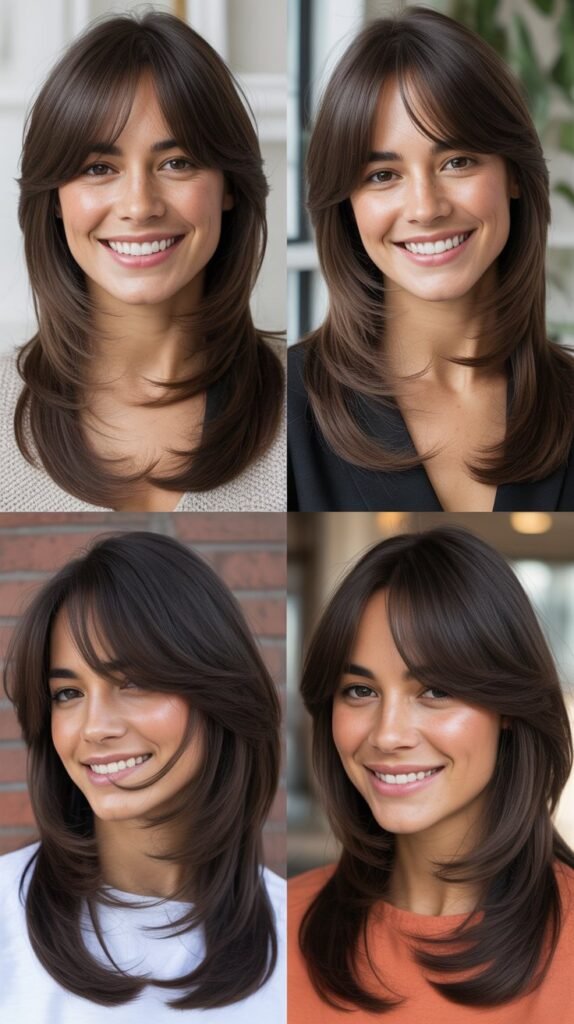 V-Cut Long Layers With Blended Curtain Bangs