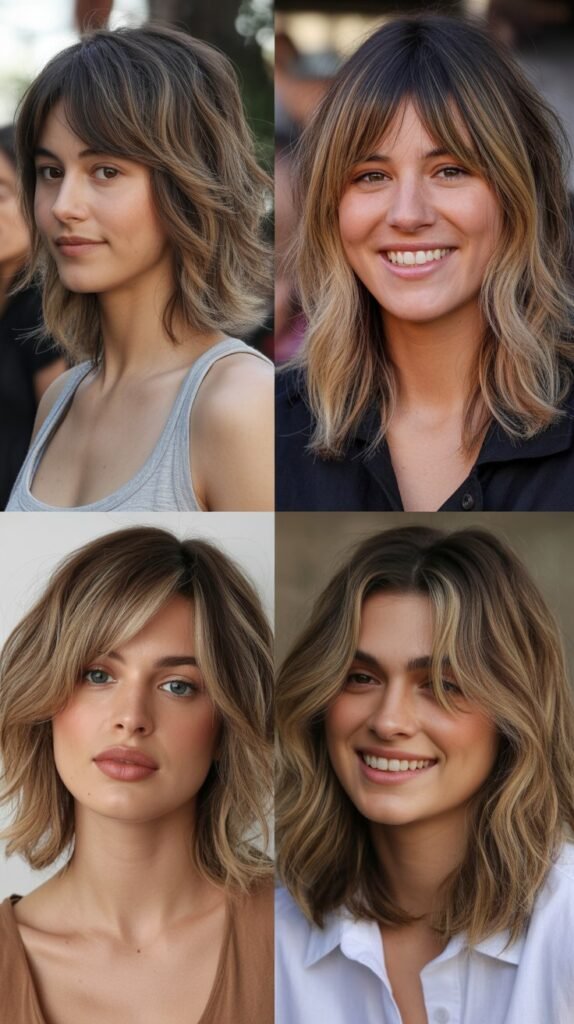 Shaggy LOB With Curtain Bangs And Ombré Color