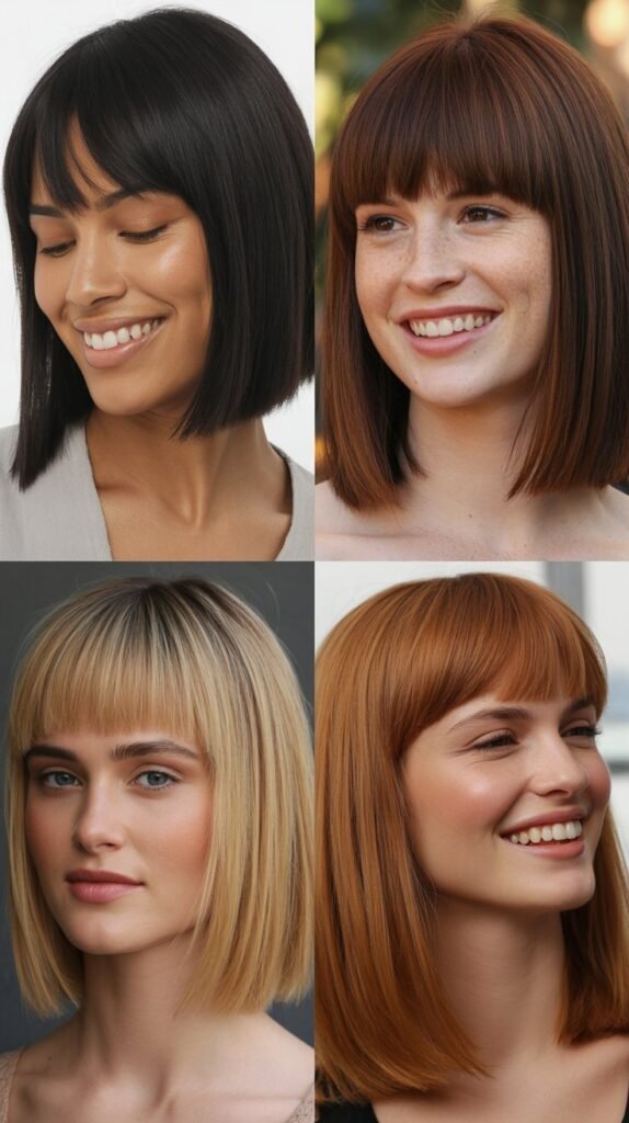  Blunt Lob With Thick Straight-Across Bangs