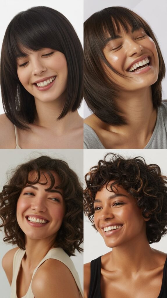 Asymmetrical Lob With Swoopy Bangs