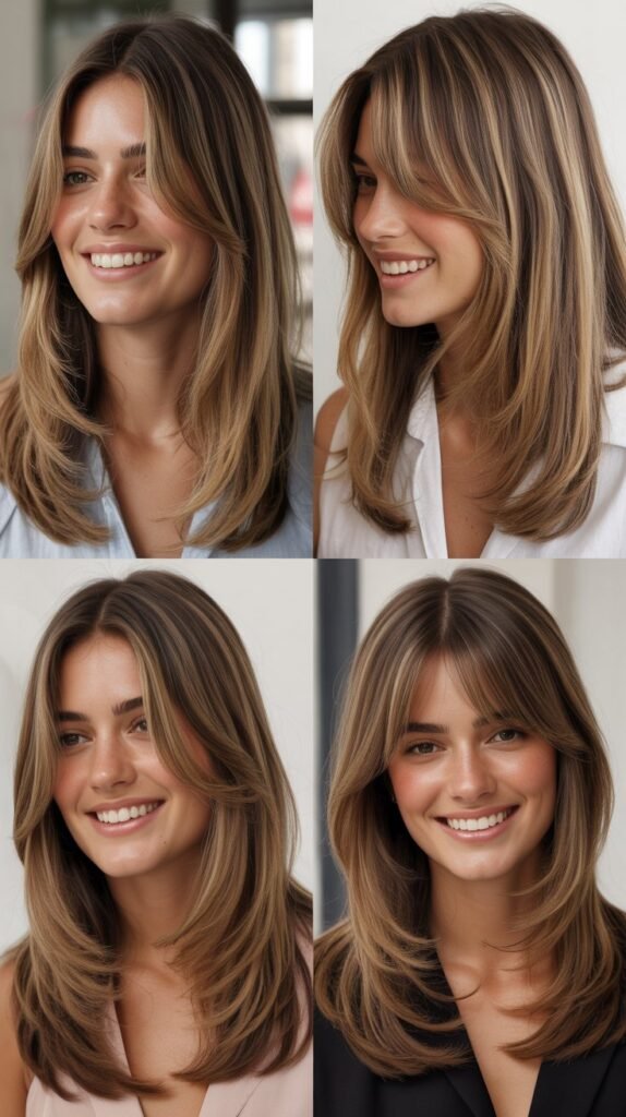 Classic Long Layers With Center-Parted Curtain Bangs