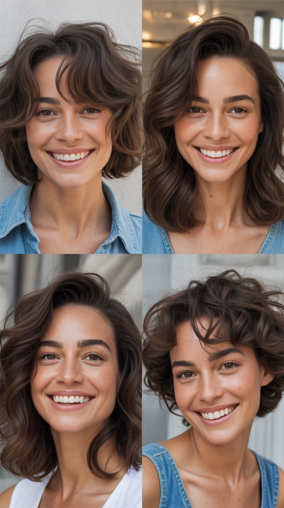 Textured Lob With Wispy Curtain Bangs