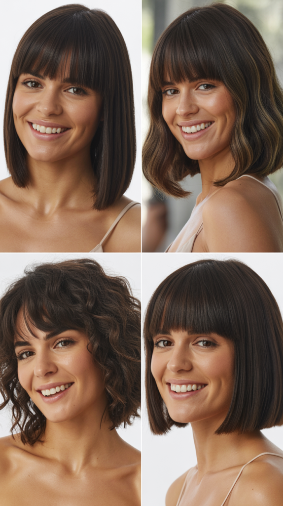 Sleek Lob With Full Blunt Bangs