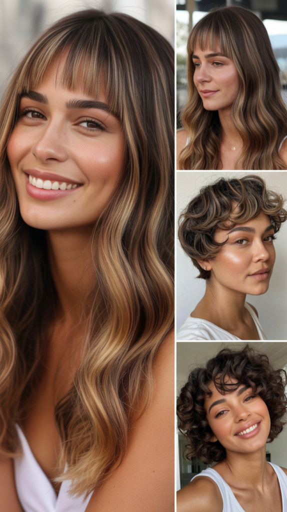 Balayage Lob With Brow-Skimming Bangs