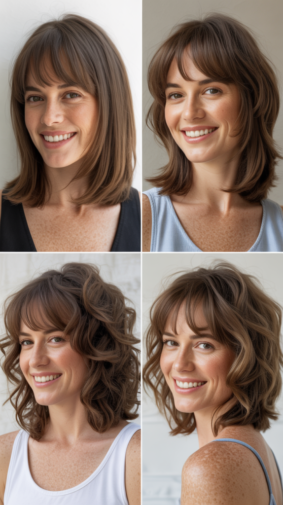 Layered Long Bob With Curved Wispy Bangs