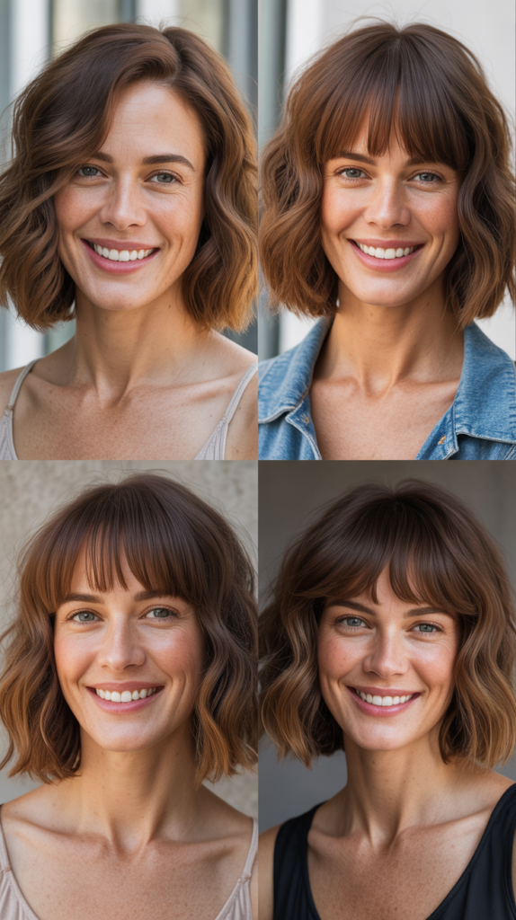 Wavy Lob With Bang Styling Variations