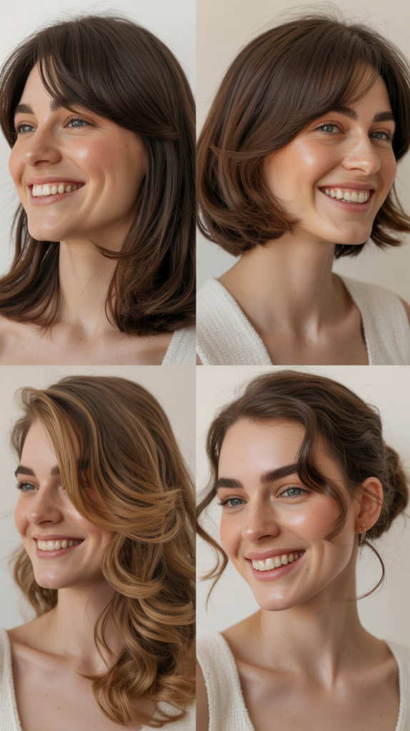 Long Side-Swept Bangs with Concave Layers