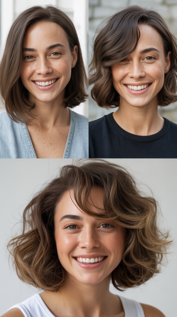 Long Bob with Swoopy Side Bangs and Face-Framing Layers