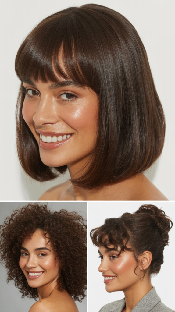 Sleek Glossy Long Bob With Curtain Bangs